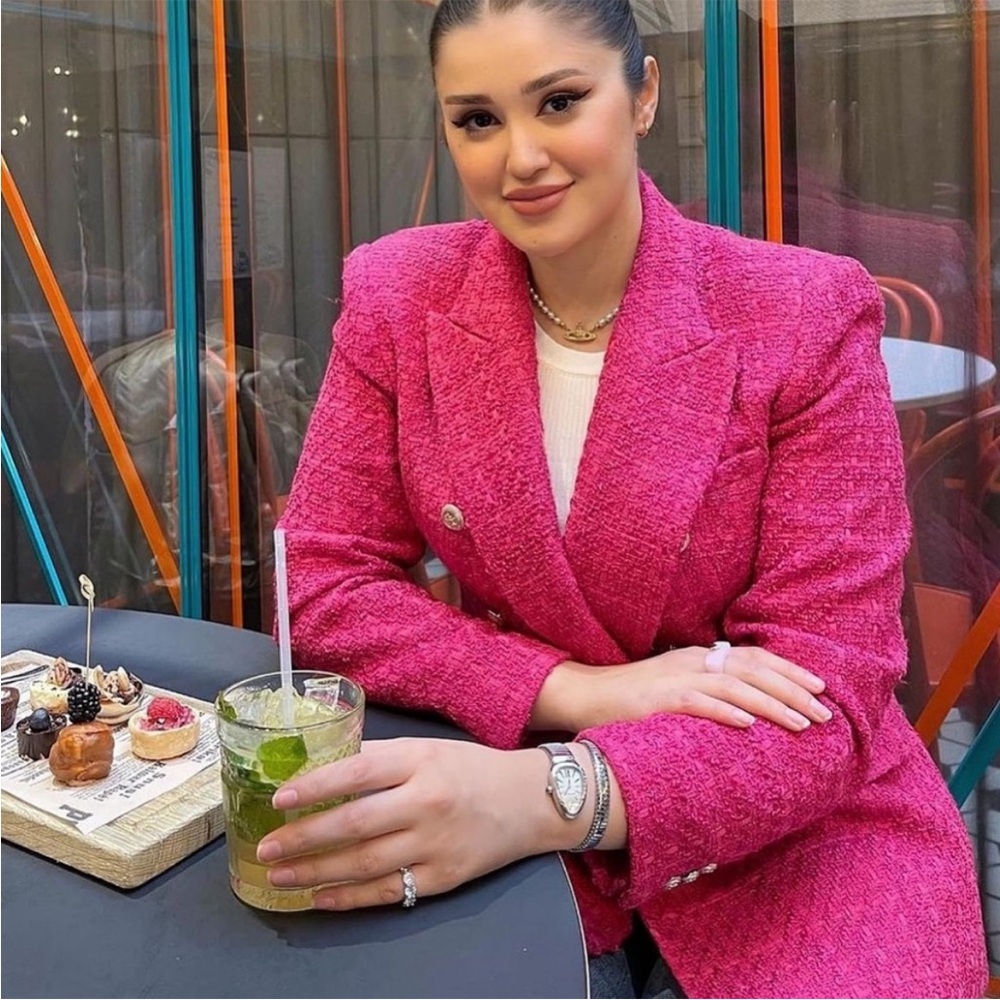 Zara Women's Pink Double-Breasted Blazer